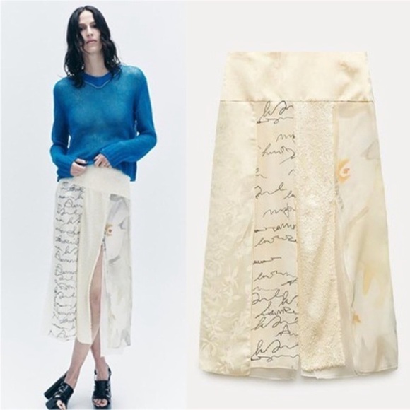 ZARA patchwork midi skirt ZW collection SEQUINS GRAPHICS Women’s Small 2743/175 - Picture 3 of 9